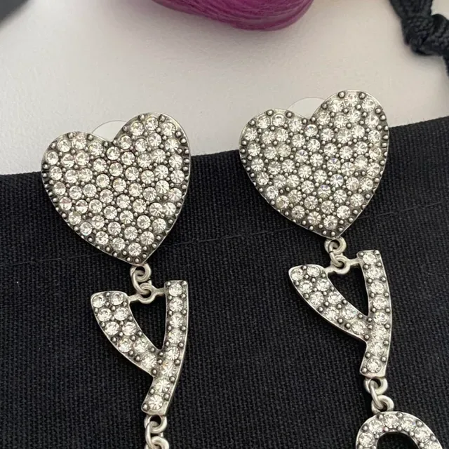 Saint Laurent Crystal-Pavé Heart and YSL Monogram Dangling Earrings 7
