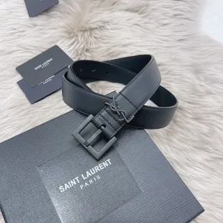 Saint Laurent Monogram काला चमड़ा बेल्ट