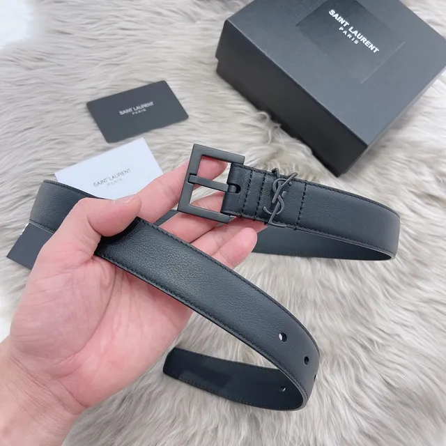 Saint Laurent Monogram Cinto de couro preto 2