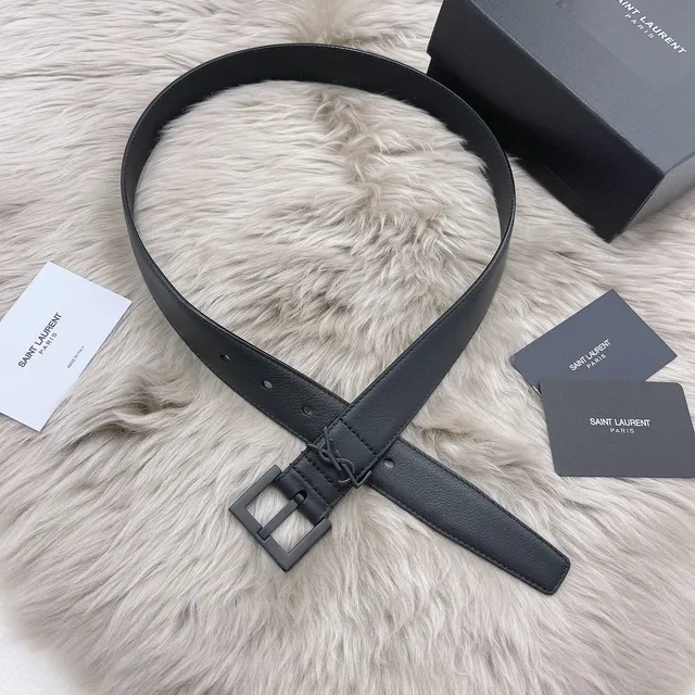 Saint Laurent Monogram Cinto de couro preto 4