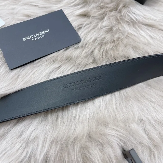 Saint Laurent Monogram Cinto de couro preto 5