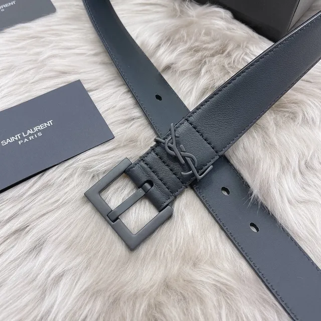 Saint Laurent Monogram Cinto de couro preto 7