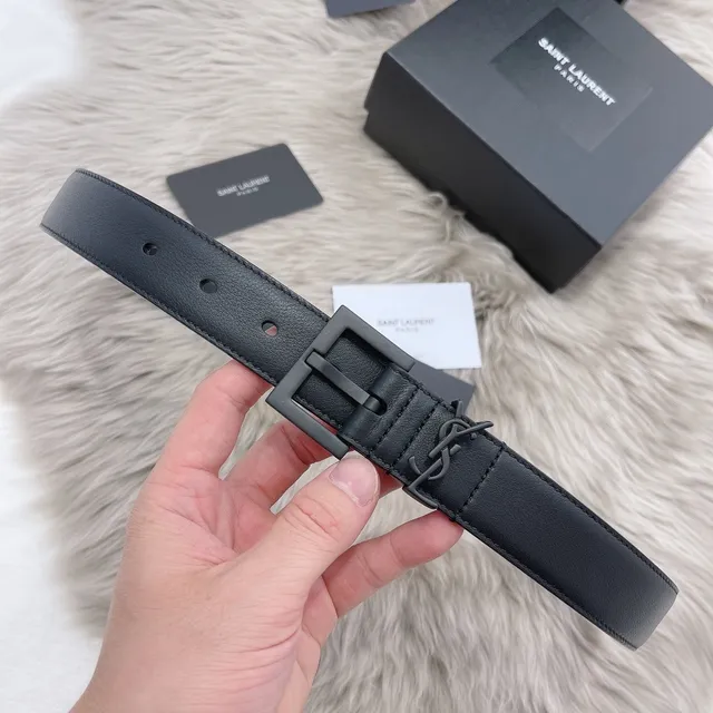 Saint Laurent Monogram Cinto de couro preto 8