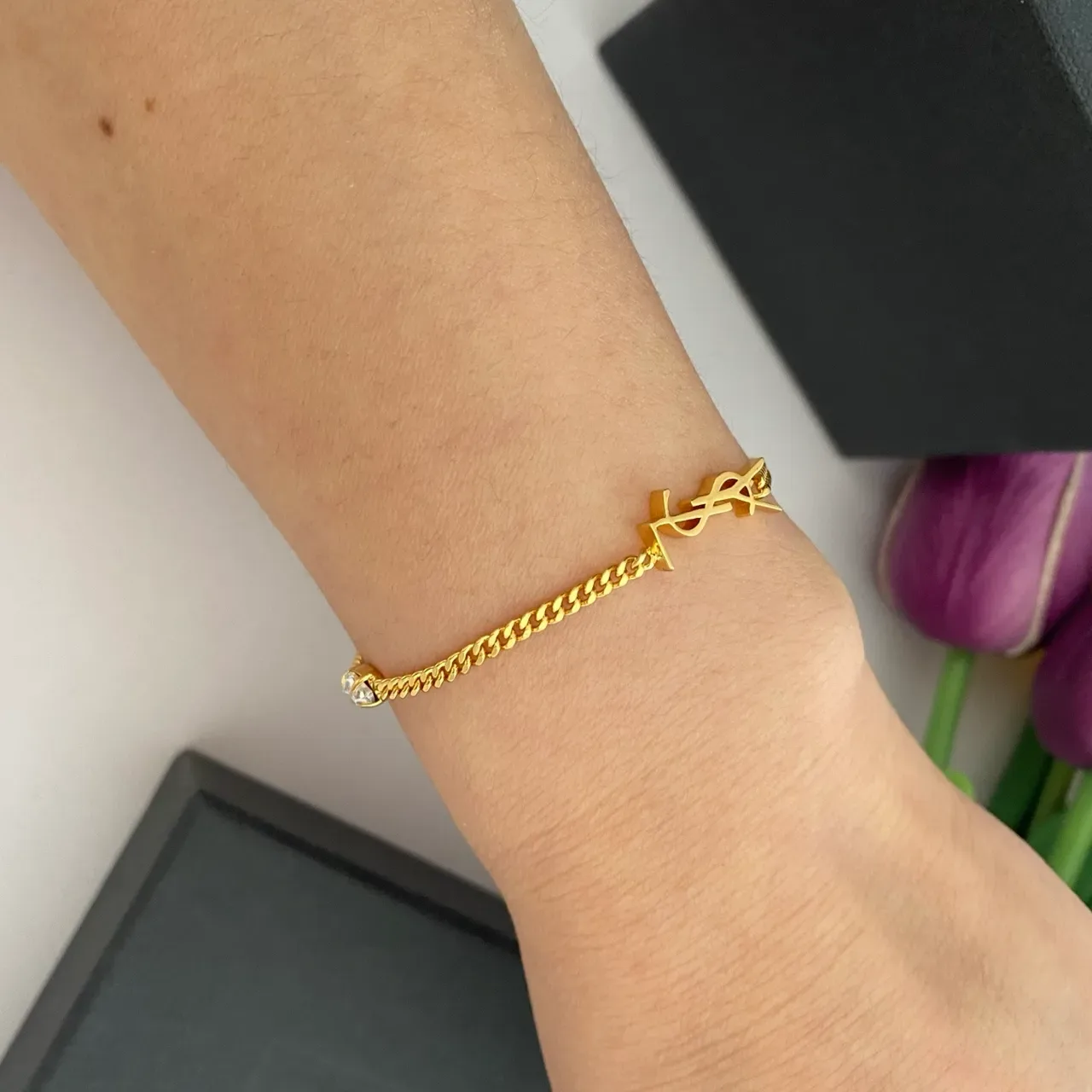 Saint Laurent Monogram 链 银金 Charm 手链 2