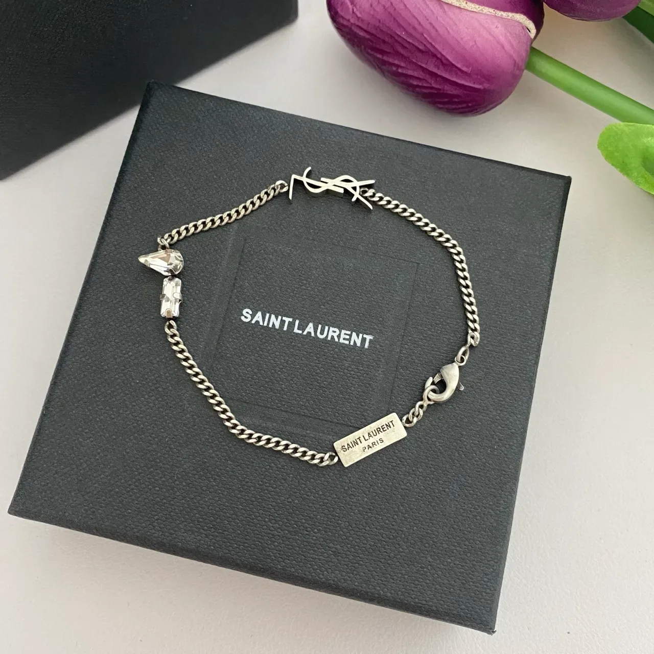 Saint Laurent Monogram 链 银金 Charm 手链 4
