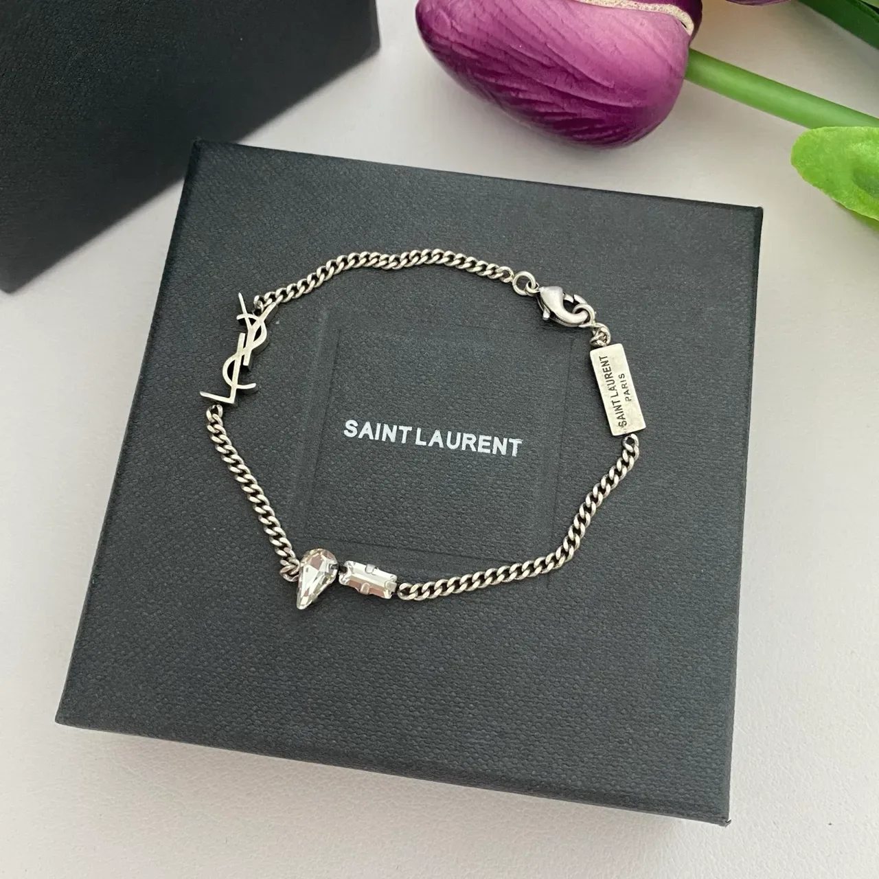 Saint Laurent Monogram 链 银金 Charm 手链 5