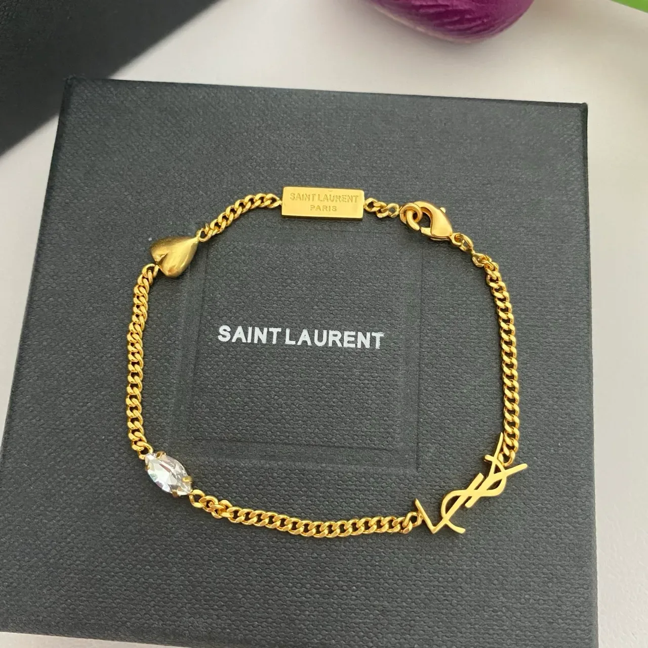 Saint Laurent Monogram 链 银金 Charm 手链 7