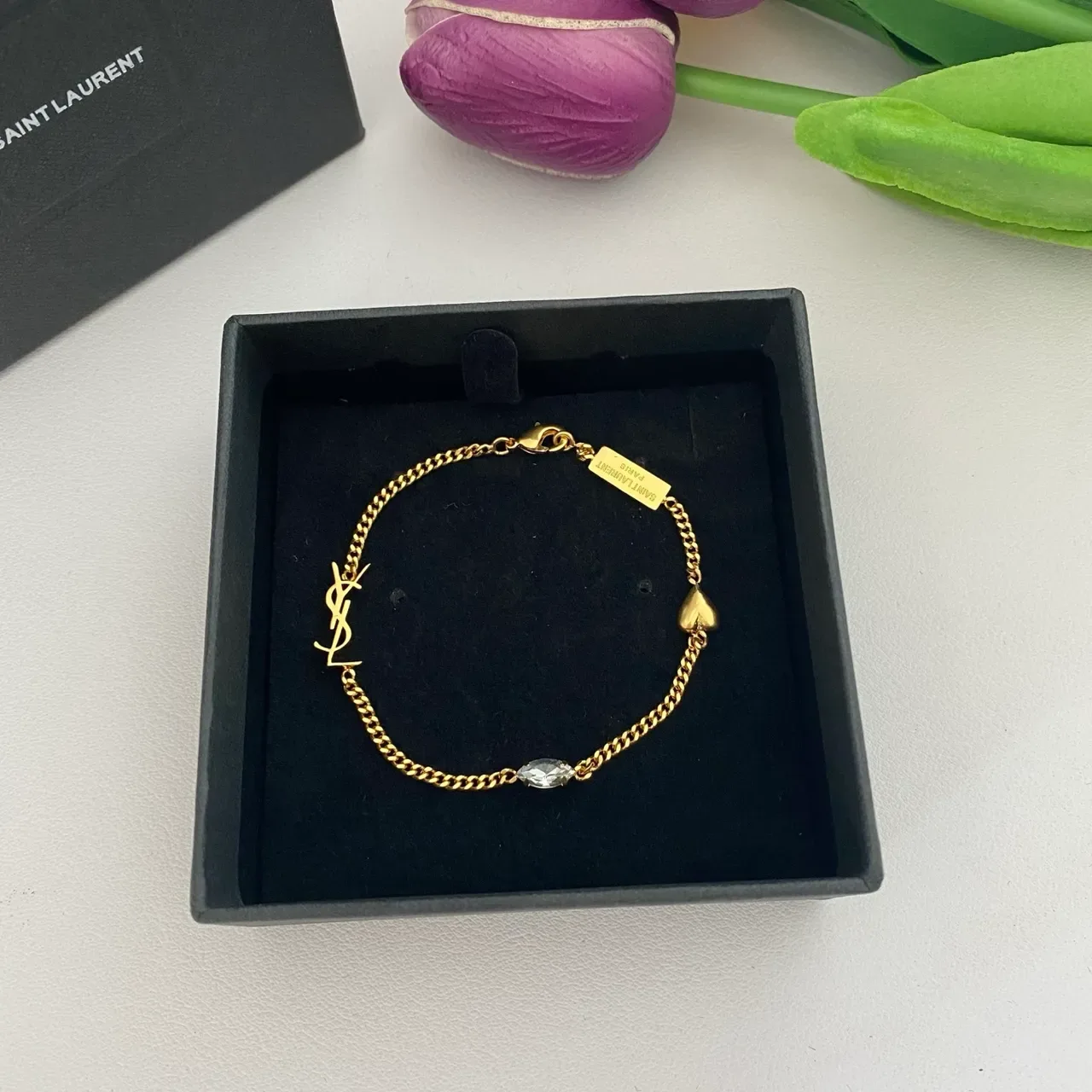 Saint Laurent Monogram 链 银金 Charm 手链 8