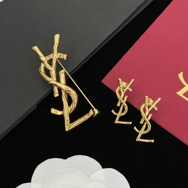 Saint Laurent Monogram Twisted Bar Gold-Tone Stud Earrings 2