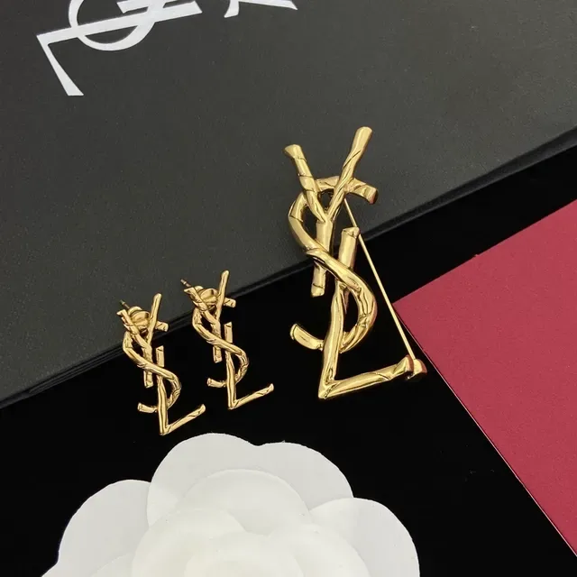 Saint Laurent Monogram Twisted Bar Gold-Tone Stud Earrings 5