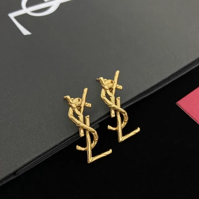 Saint Laurent Monogram Twisted Bar Gold-Tone Stud Earrings 6