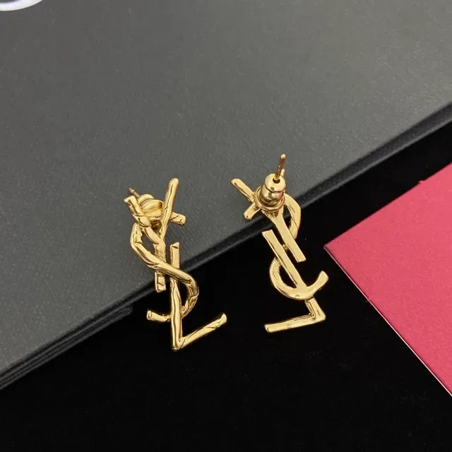 Saint Laurent Monogram Twisted Bar Gold-Tone Stud Earrings 8