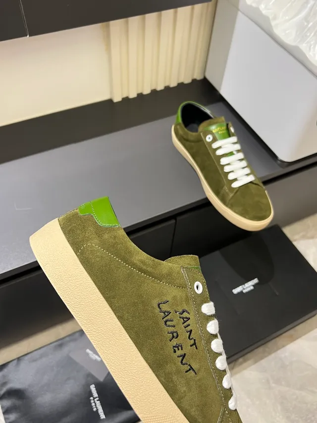 Saint Laurent जैतूनी हरा सुड भरा लोगो लाइफस्टाइल स्नीकर 3