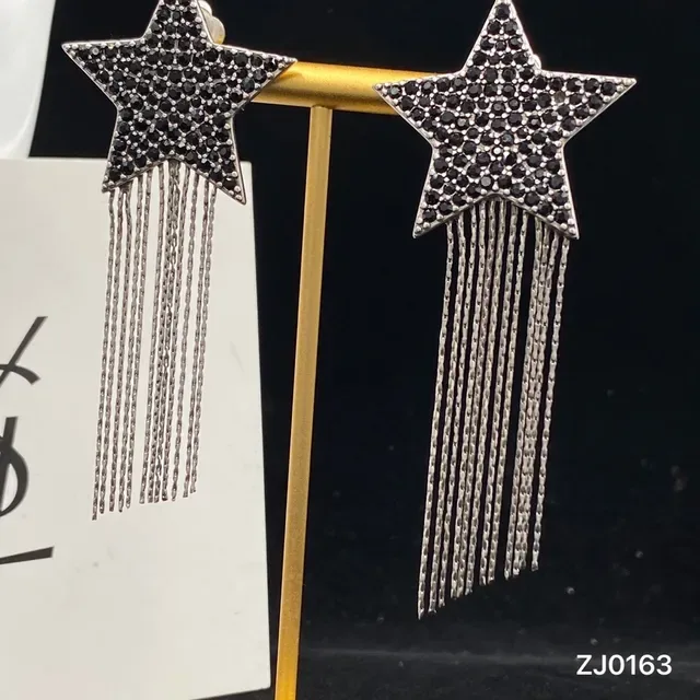 Saint Laurent Star Pavé Crystal Chain Fringe Earrings 2