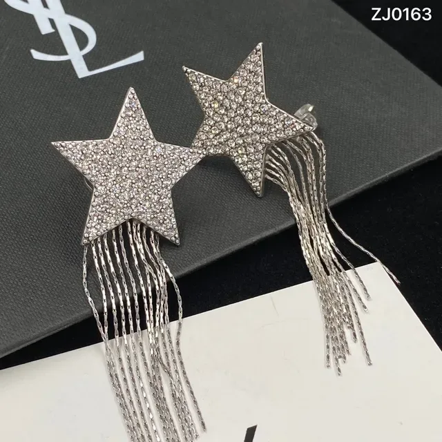 Saint Laurent Star Pavé Crystal Chain Fringe Earrings 3