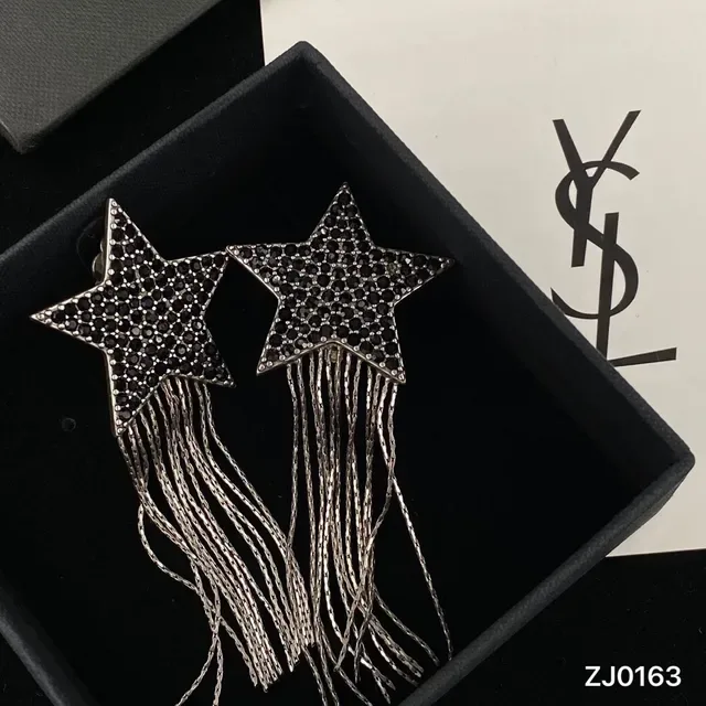 Saint Laurent Star Pavé Crystal Chain Fringe Earrings 4