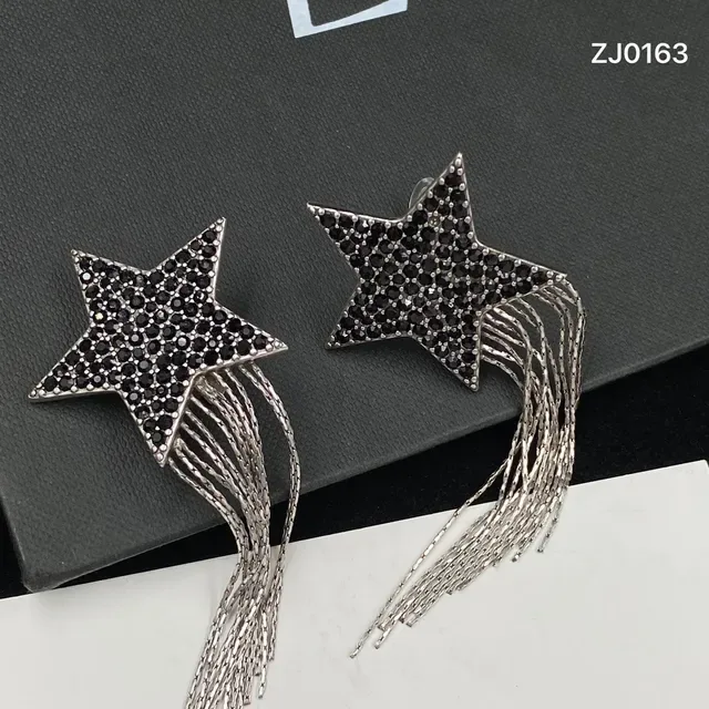 Saint Laurent Star Pavé Crystal Chain Fringe Earrings 6
