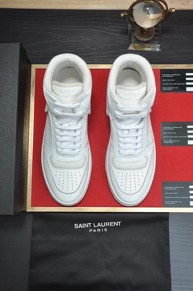 Saint Laurent White Beige High-Top Pebbled Leather Lifestyle Sneakers 2