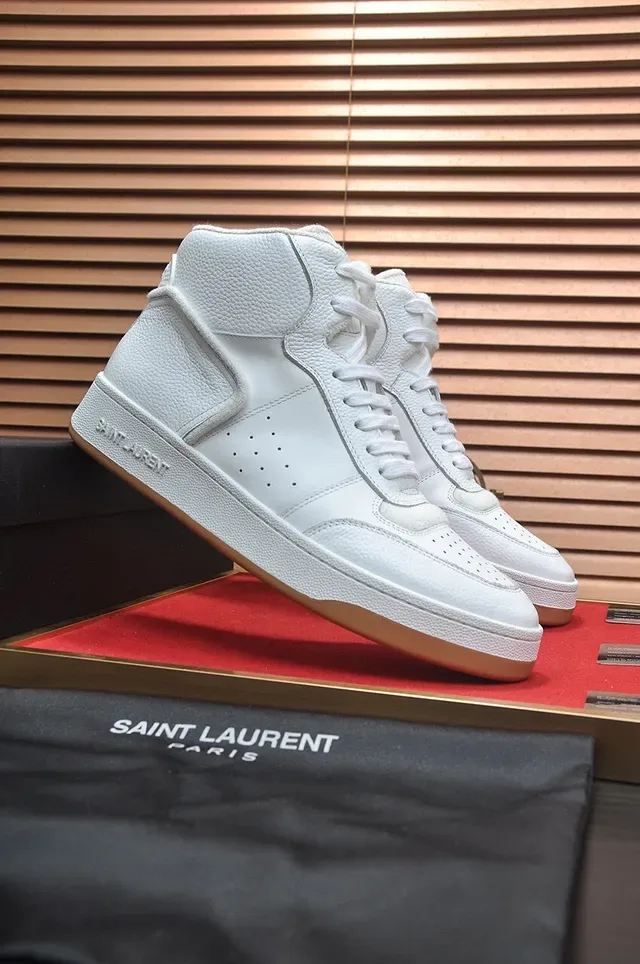 Saint Laurent White Beige High-Top Pebbled Leather Lifestyle Sneakers 3
