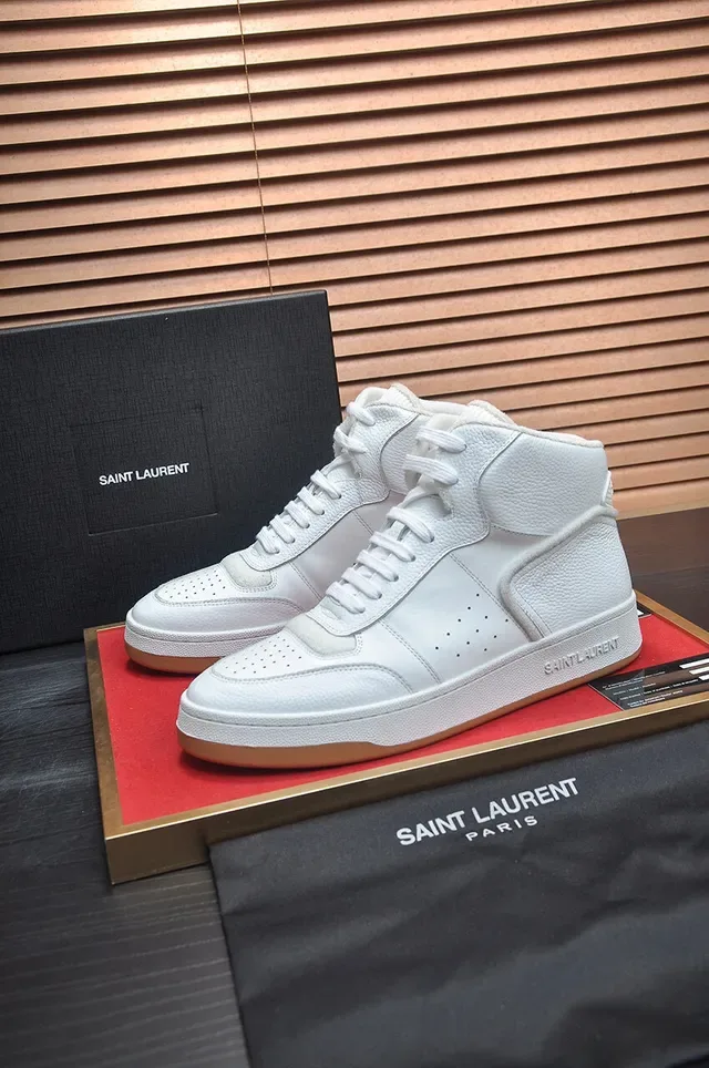 Saint Laurent White Beige High-Top Pebbled Leather Lifestyle Sneakers 4