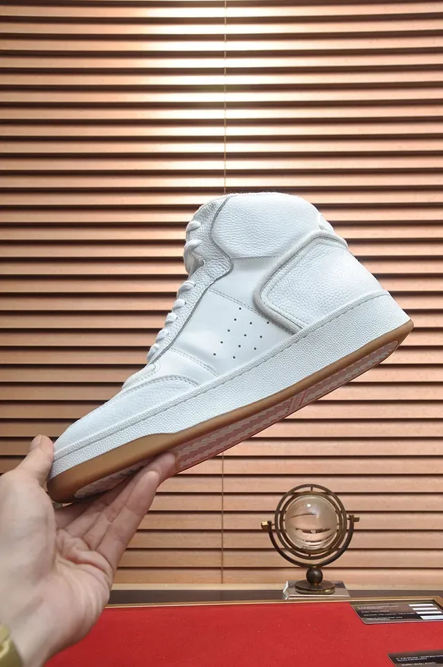 Saint Laurent White Beige High-Top Pebbled Leather Lifestyle Sneakers 5