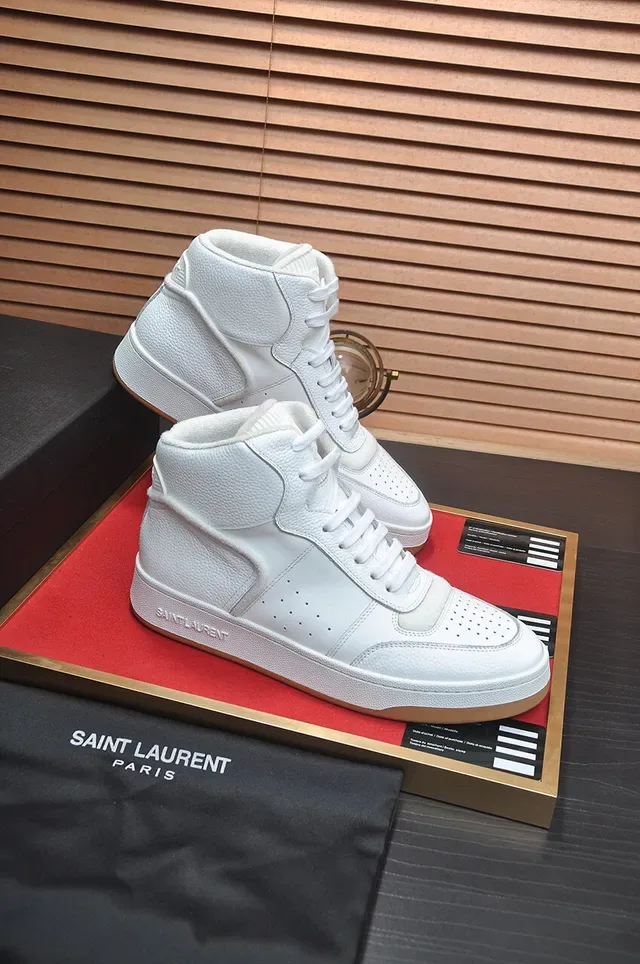 Saint Laurent White Beige High-Top Pebbled Leather Lifestyle Sneakers 6