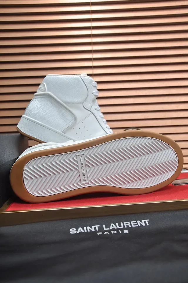 Saint Laurent White Beige High-Top Pebbled Leather Lifestyle Sneakers 7