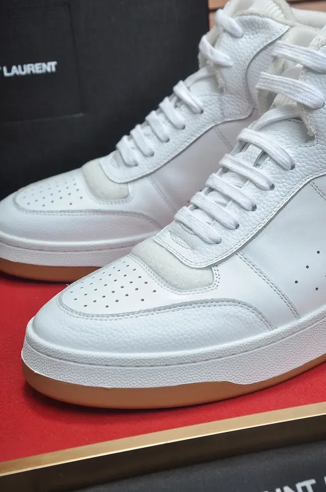 Saint Laurent White Beige High-Top Pebbled Leather Lifestyle Sneakers 8