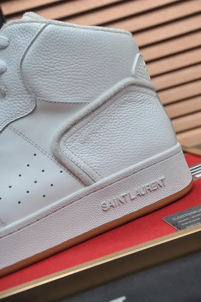 Saint Laurent White Beige High-Top Pebbled Leather Lifestyle Sneakers 9