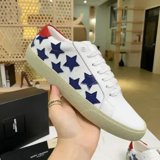 Saint Laurent सफेद नेवी स्टार एप्लिके लो-टॉप लाइफस्टाइल स्नीकर