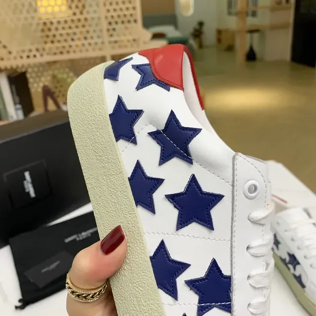 Saint Laurent White Navy Star-Appliqué Low-Top Lifestyle Sneakers 5