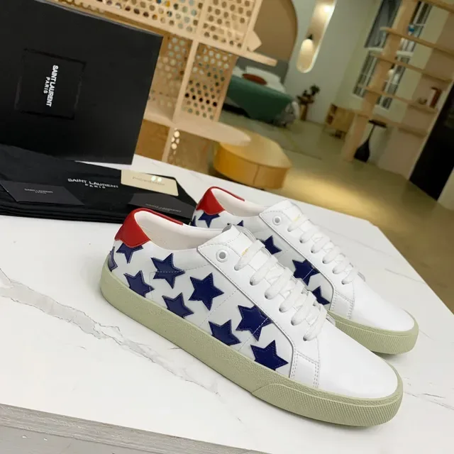 Saint Laurent White Navy Star-Appliqué Low-Top Lifestyle Sneakers 6