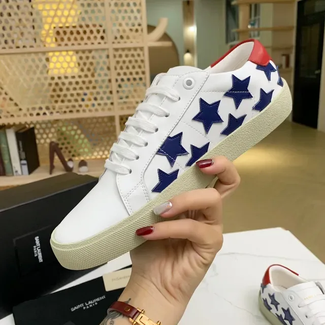 Saint Laurent White Navy Star-Appliqué Low-Top Lifestyle Sneakers 7