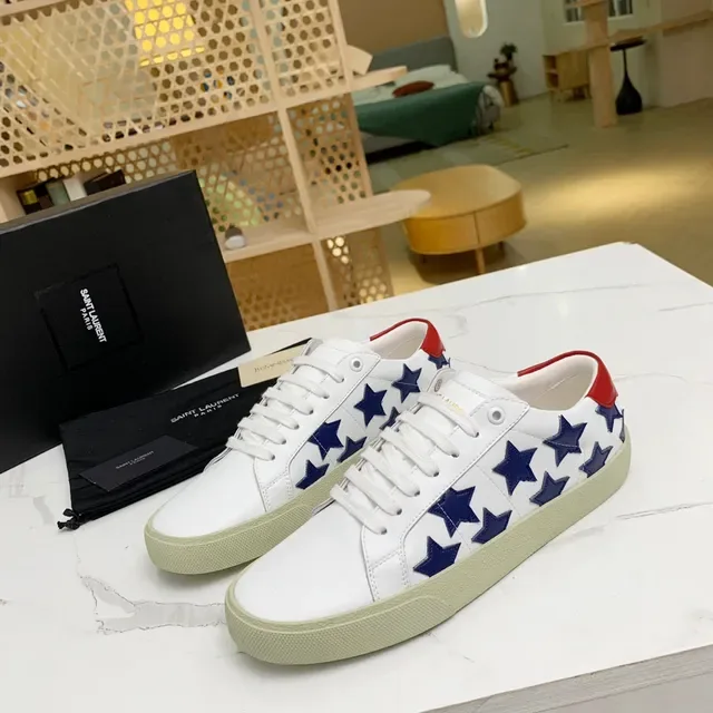 Saint Laurent White Navy Star-Appliqué Low-Top Lifestyle Sneakers 8