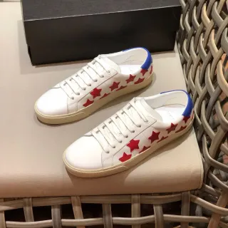 Saint Laurent White Red Leather Upper Star Appliqués Lifestyle Sneakers