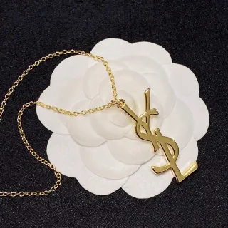 सेंट लॉरेंट YSL Monogram गोल्ड टोन पेंडेंट नेकलेस
