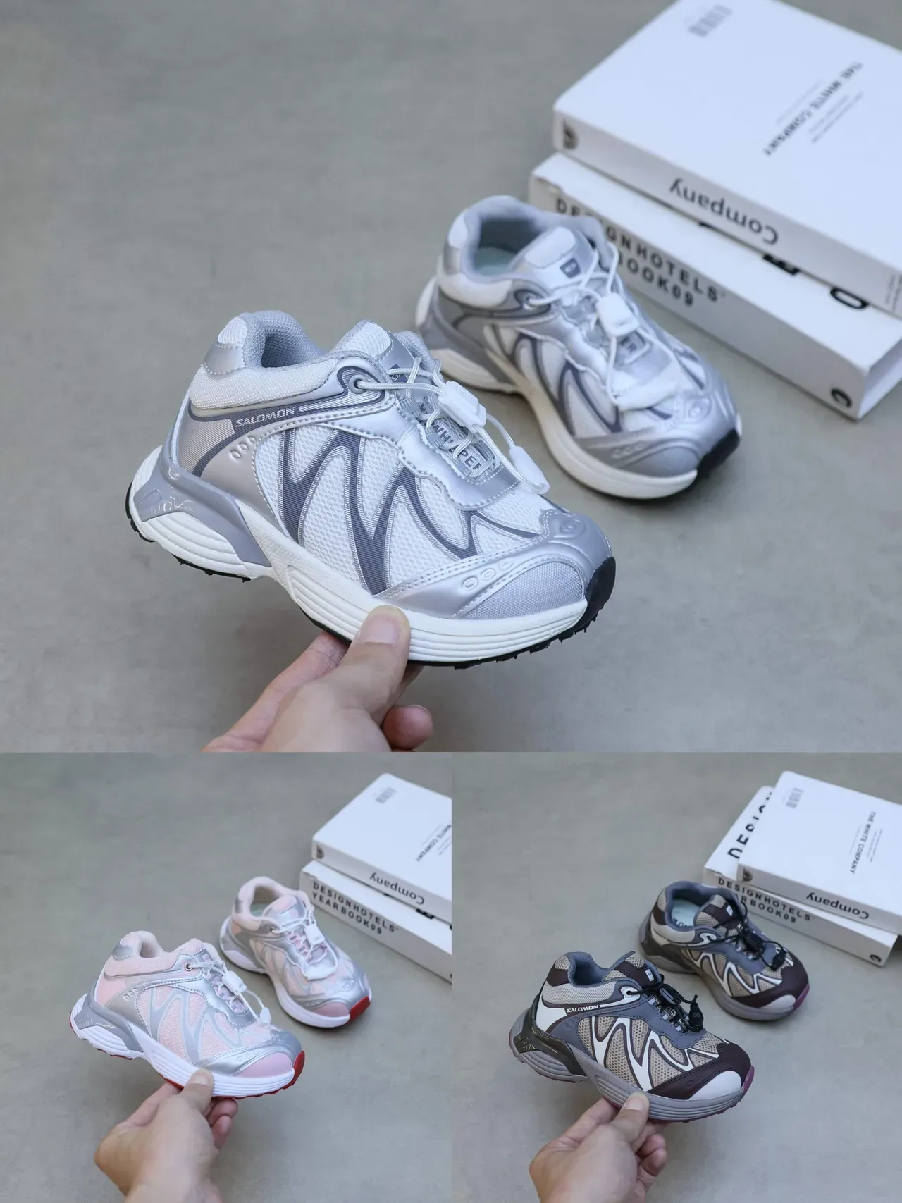 Salomon Pink Silver Wave-Pattern Synthetic Overlays Mesh Upper Lifestyle Sneakers 2