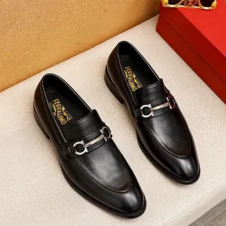 Salvatore Ferragamo Gancini Black Leather Horsebit Loafers