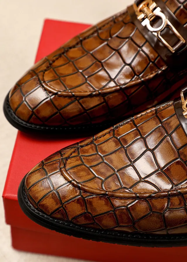 Salvatore Ferragamo Gancini Mocasines Marrón con Embossado de Cocodrilo 7