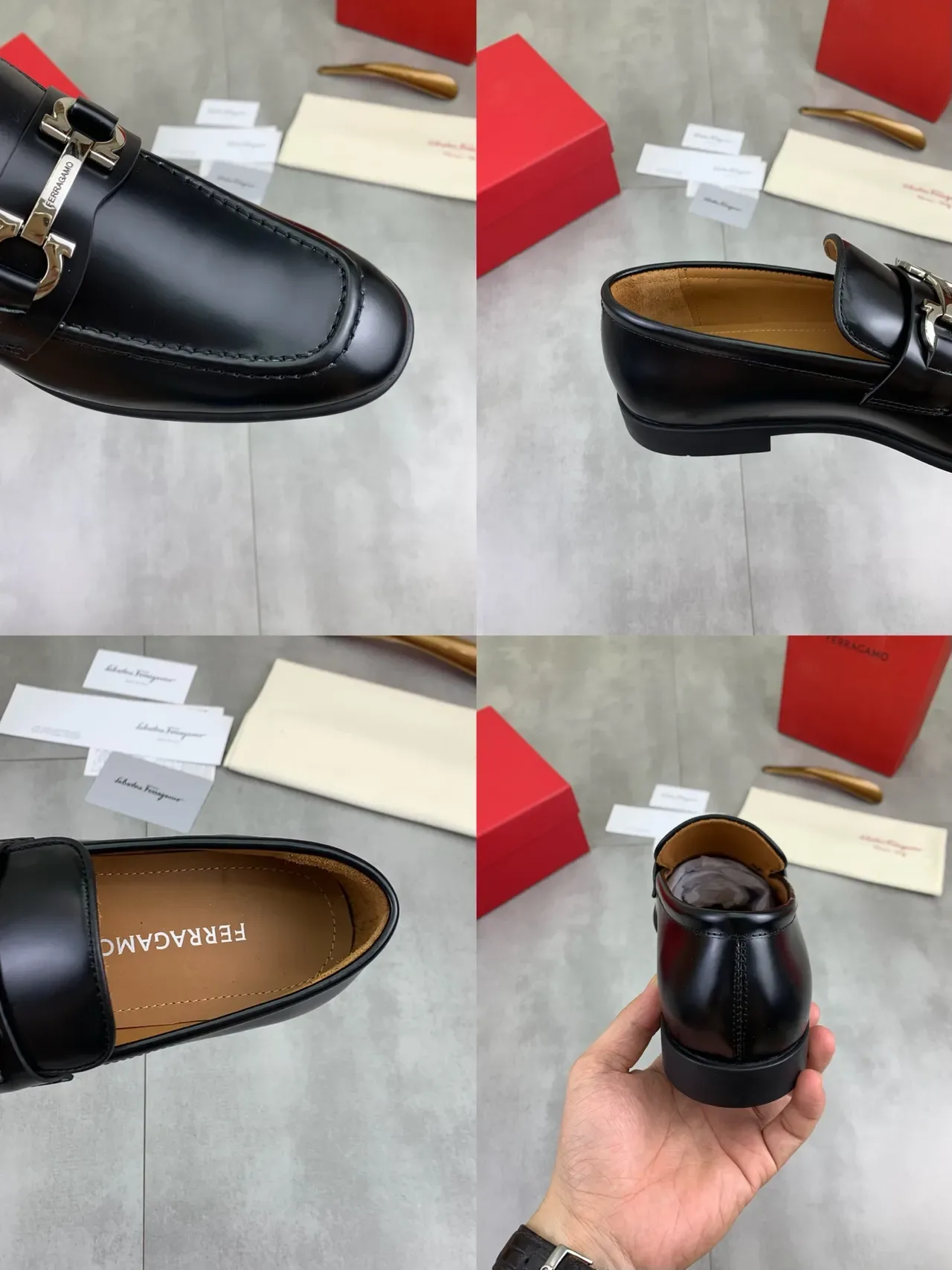 Salvatore Ferragamo Gancini لوفر جلد أسود 2