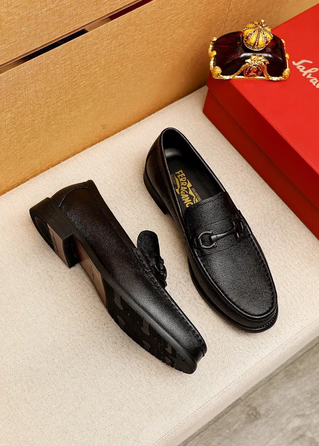 Salvatore Ferragamo Gancini Loafer Black Textured Leather Horsebit Loafers 3