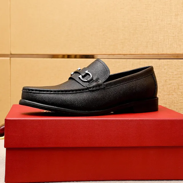 Salvatore Ferragamo Gancini Loafer Black Textured Leather Horsebit Loafers 4