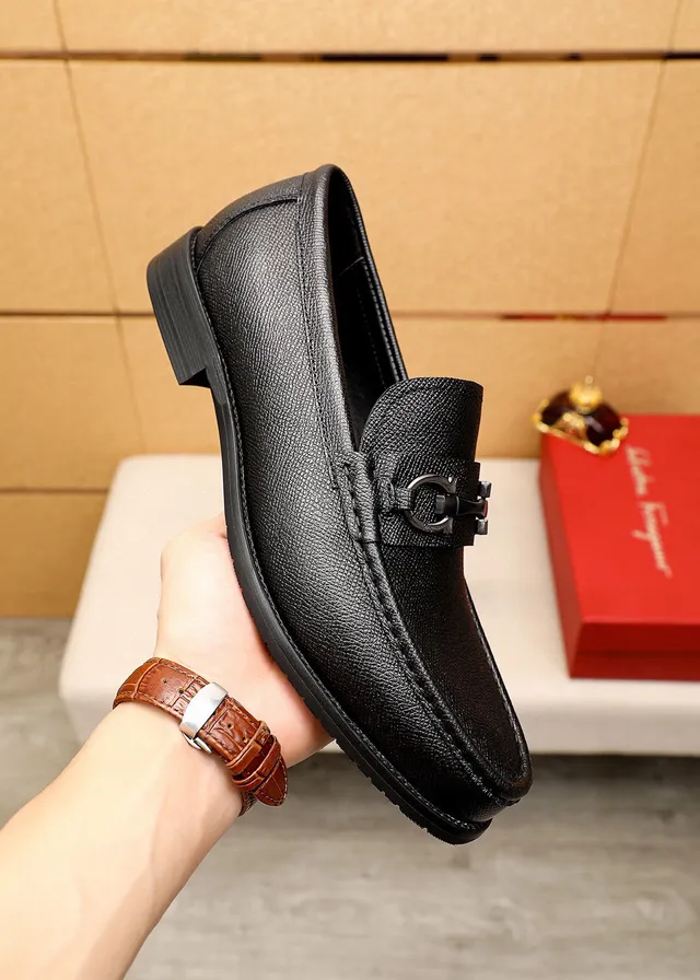 Salvatore Ferragamo Gancini Loafer Black Textured Leather Horsebit Loafers 5