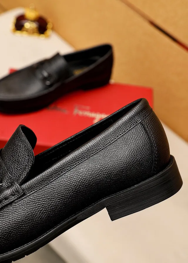 Salvatore Ferragamo Gancini Loafer Black Textured Leather Horsebit Loafers 6