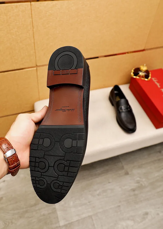 Salvatore Ferragamo Gancini Loafer Black Textured Leather Horsebit Loafers 8