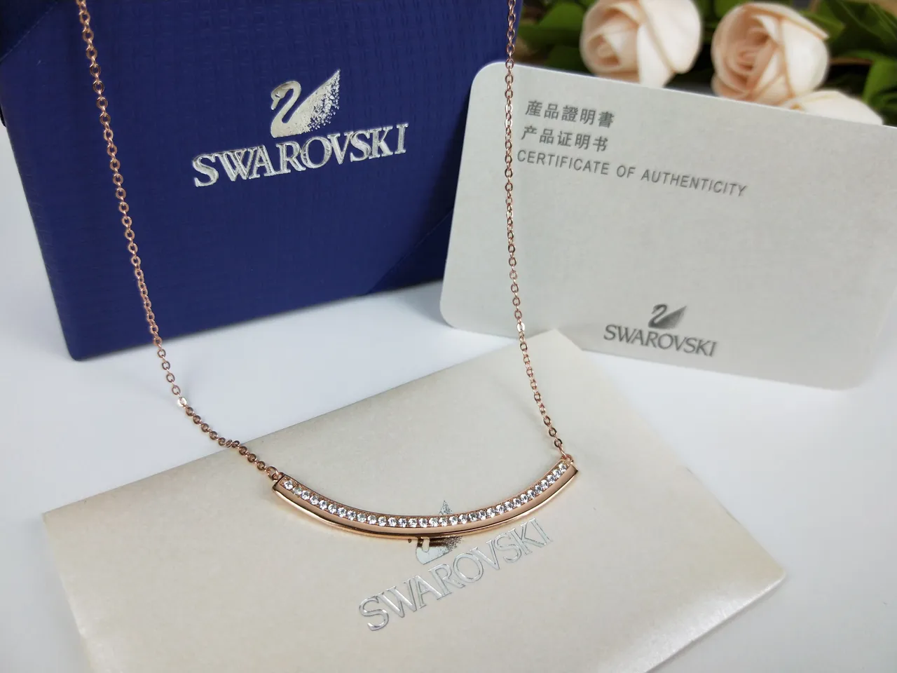 Swarovski गुलाबी सोने की वक्र पट्टी क्रिस्टल हार 6