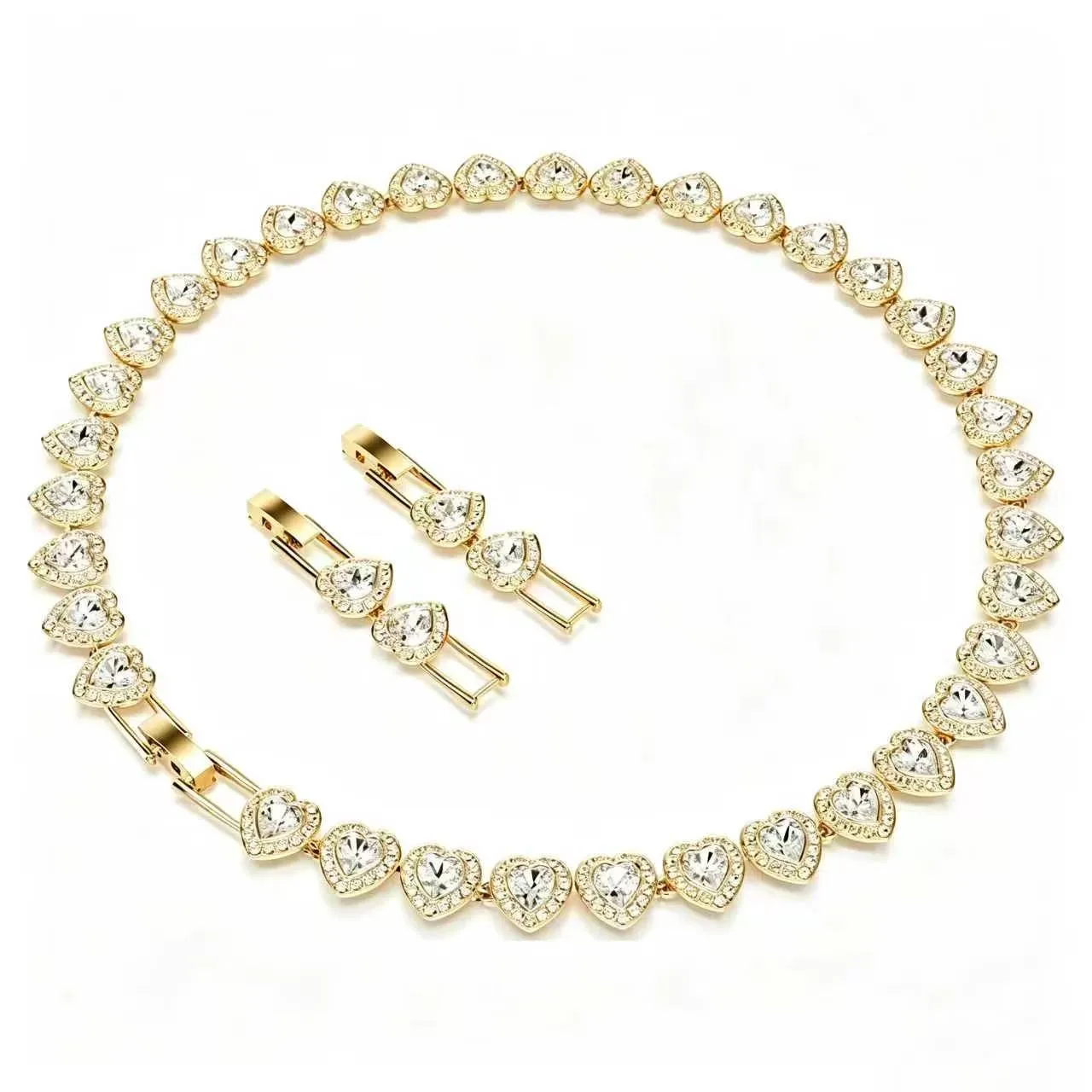 Swarovski चाँदी रंग का पारदर्शी फूल-लिंक पावे-क्रिस्टल नेकलेस 4