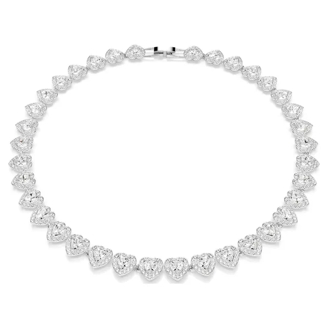 Swarovski चाँदी रंग का पारदर्शी फूल-लिंक पावे-क्रिस्टल नेकलेस 8