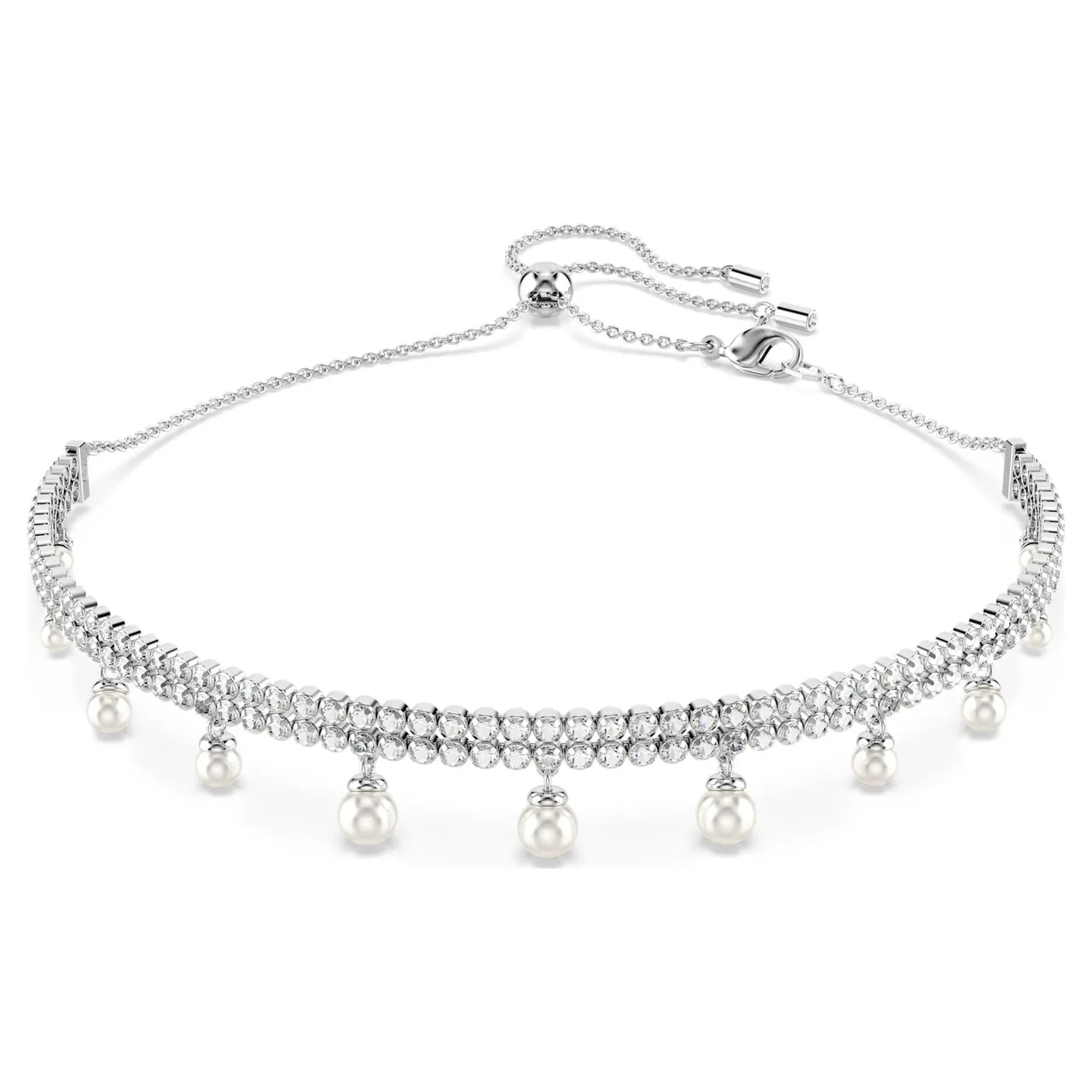 Swarovski चाँदी रंग का पारदर्शी फूल-लिंक पावे-क्रिस्टल नेकलेस 12