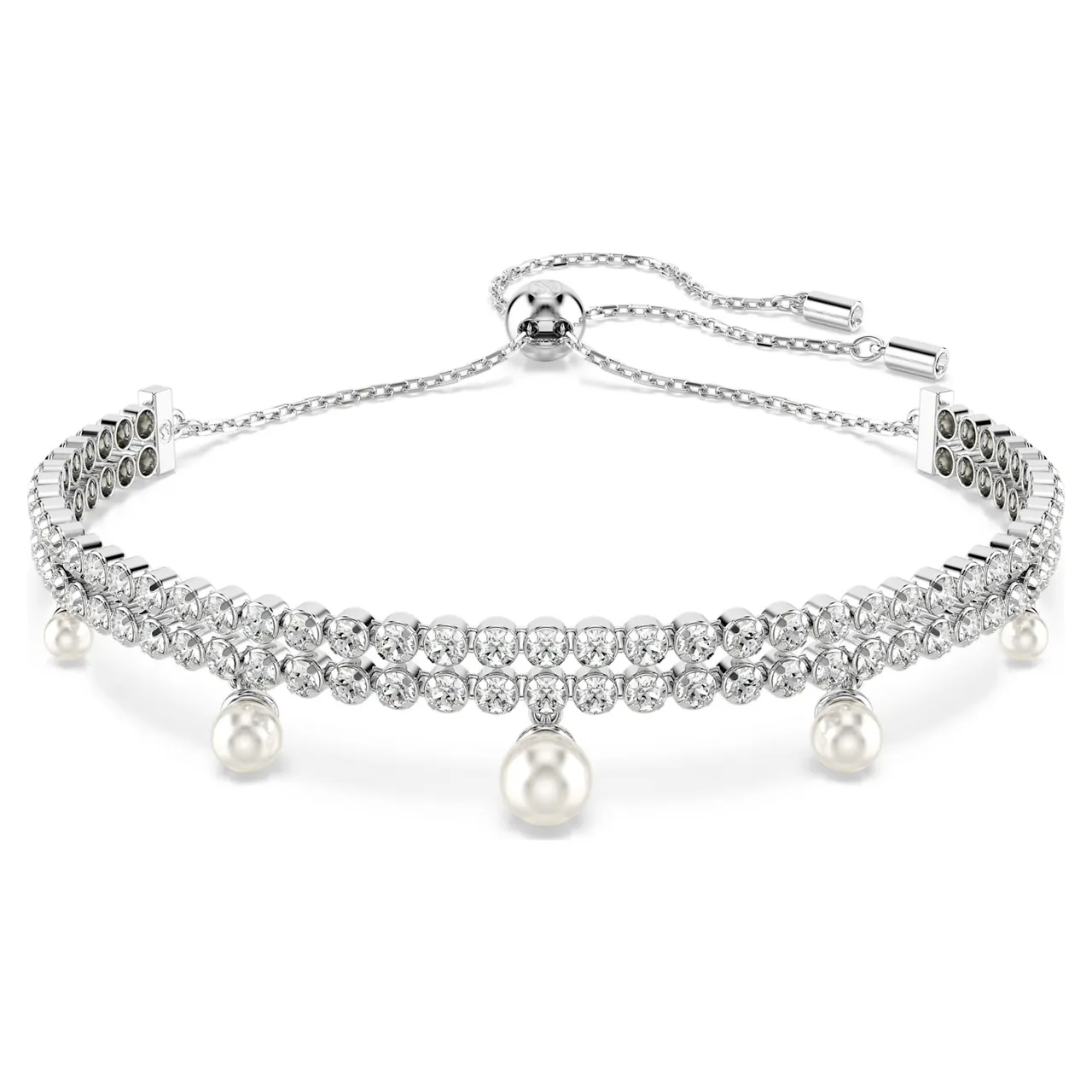 Swarovski चाँदी रंग का पारदर्शी फूल-लिंक पावे-क्रिस्टल नेकलेस 13